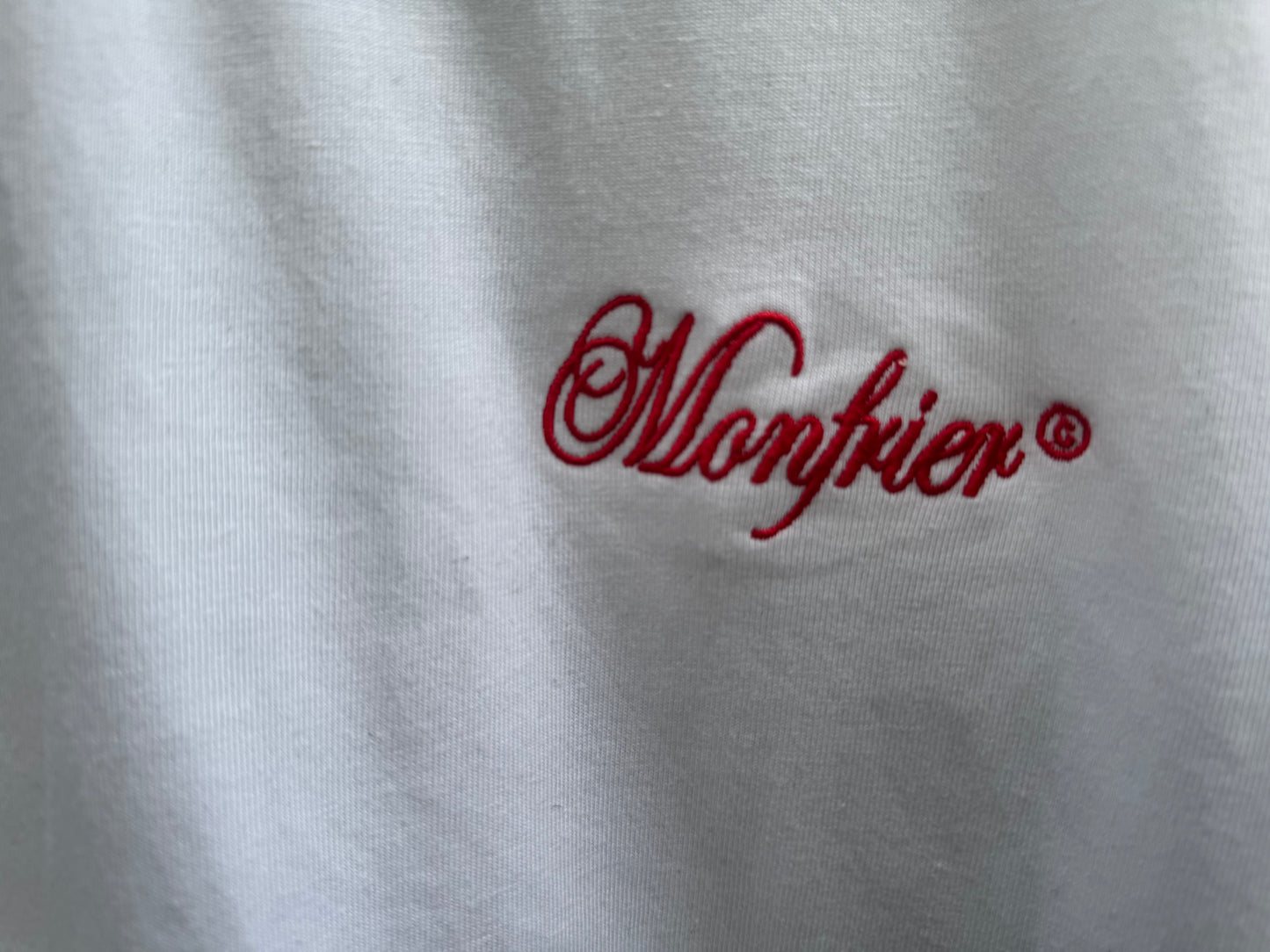 Red embroidered Monfrier Signature Cropped Tee