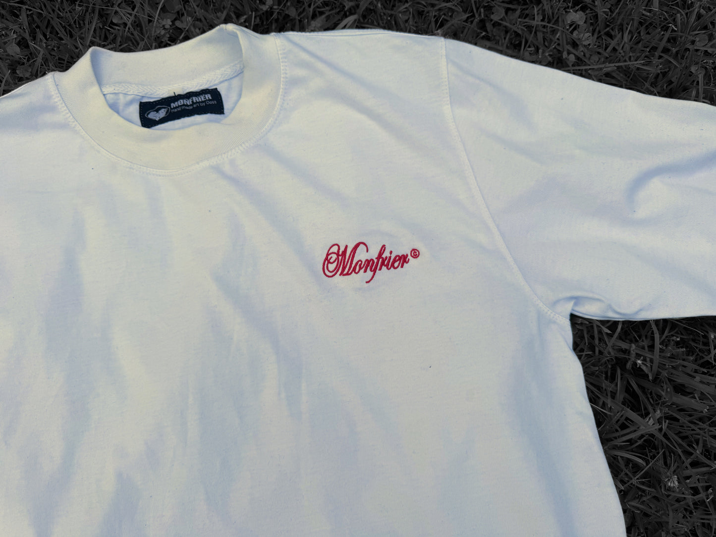 Red embroidered Monfrier Signature Cropped Tee